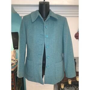 VINTAGE DEADSTOCK NWT TURQUOISE HEATHERED TWEED CASHMERE WOOL JACKET